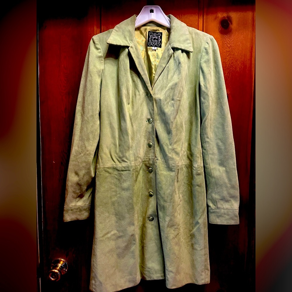 Cynthia Rowley suede coat dress, size 4, celery, green color.
